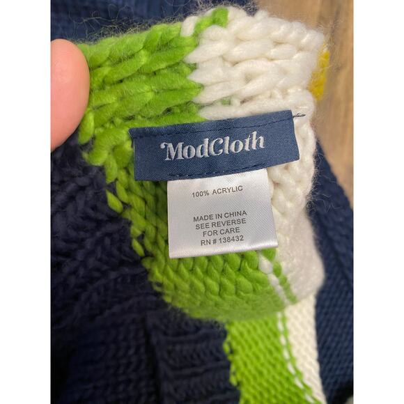 ModCloth Chunky Knit Scarf Navy Rainbow Thick Heavy Unisex - Picture 5 of 5